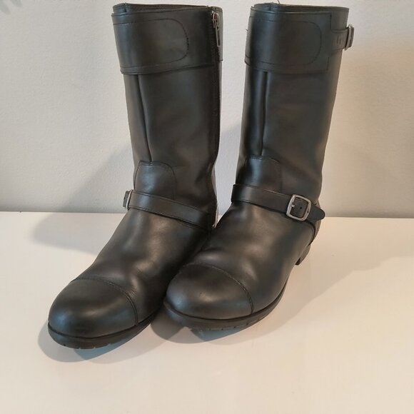 UGG  Black leather tall boots full-length side zipper Size 8 - Picture 3 of 7